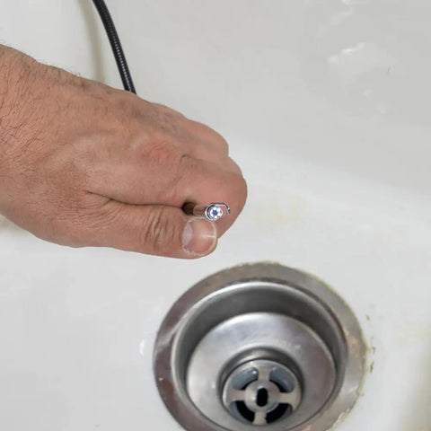 Replacement 5.5 mm 4.9 Foot Armored Waterproof Inspection Snake With LEDs for plumbers showing camera near sink drain