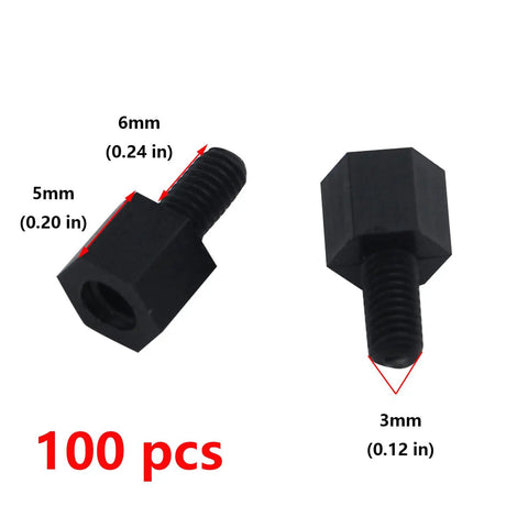 M3 Nylon Threaded Hex Nuts and Spacers Set, Male Female Standoff Pillars for PCB Mounting, 100 Pack, black 11mm length