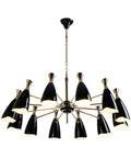 Twelve Head Aluminum Pendant Lamp For Dining Room Modern Hanging Chandelier Fixture Ultra Sleek Design, black and gold finish.