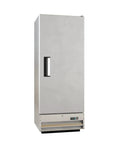 Rock Solid Heavy Duty 25 Inch Single Door Stainless Steel Commercial Freezer 11 Cubic Foot Reach In Unit with digital controls.