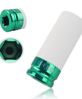 Hella Tough And Dead On 22 Millimeter Socket Half Inch Drive Heavy Duty Impact Tool With Pin Holes Protective Sleeve showing green and white design.