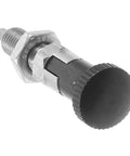 Heavy Duty Stainless Steel Spring Loaded Latch Pin Indexing Plunger Locking Knob With Knurled Handle And Quick Release Pull, side view.