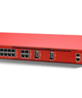 Heavy Hitting Rackmount Enterprise Firewall With Three Year Security Coverage featuring red chassis, multiple ports, and compact design.