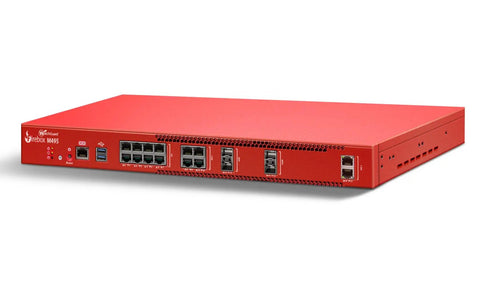 Heavy Hitting Rackmount Enterprise Firewall With Three Year Security Coverage featuring red chassis, multiple ports, and compact design.