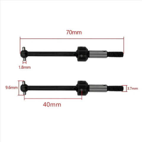 Beefed Up Universal Steel Drive Shaft CVD 40mm Upgrade Kit 2 Pieces For 1 To 10 Scale RC Drifting Cars dimensions view