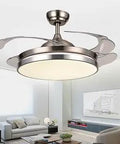 42 Inch Invisible Ceiling Fan Light With LED Retractable Chandelier And Remote Control Modern Chrome Finish in living room
