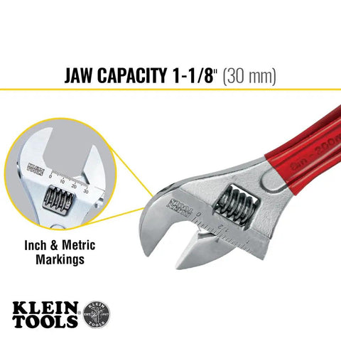 Extra Capacity Adjustable Wrench Built For Tight Spots And Big Jobs, Forged Alloy Steel Jaw, High Polish Chrome Finish, 8 Inch Size, Precision Machined For Smooth Operation close-up