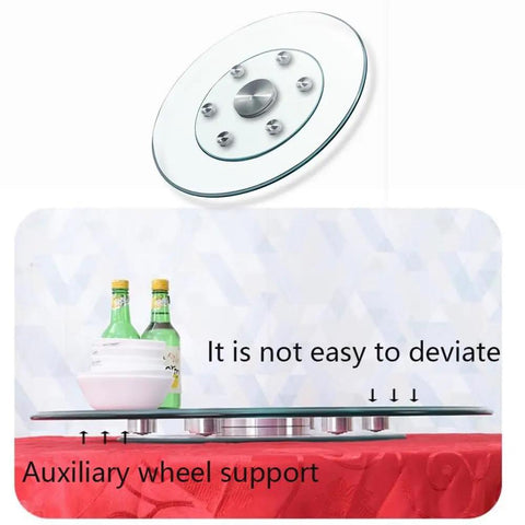 Tempered Glass Lazy Susan Turntable For Kitchen And Dining Table, 30 Inch Rotating Serving Tray with auxiliary wheel support