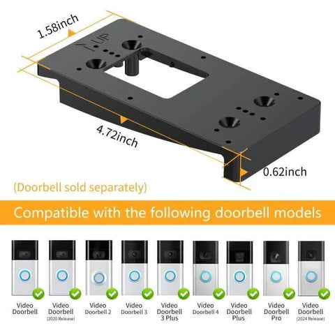 Vinyl Siding Doorbell Wall Mount Kit For Ring Video Doorbell Models 1 And 2 From 2020, 3, 3 Plus And 4, Plus Battery Doorbell Plus Pro And Battery Doorbell 2024, Vertical Angle Wedge Mount Bracket Plate For Secure Four Inch Siding dimensions diagram.