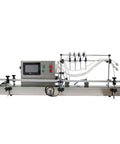 Zero Fuss Automatic Desktop 4 Head Liquid Filling Machine With Digital Controls And Rock Solid Stainless Steel Frame For Slick Dosing Of Drinks Beauty Products And Syrups 110V, side view with digital screen and tubes.