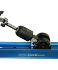 Pro Grade Forstner And Hinge Boring Bit Sharpener that restores drill bits with a blue aluminum body and adjustable angle.