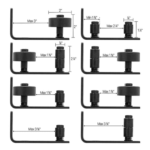 Two Piece Adjustable Floor Guide For Sliding Barn Doors With Eight Setup Options Low Profile Flush Bottom Design Carbon Steel And POM Nylon Matte Black Finish