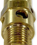 Brass industrial pressure relief valve, close-up, 1/4 in. NPT male threads.