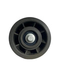 Heavy Duty Supercharger Double Pulley Drive Belt Idler Kit With Thickened Body And Deep Cogs For Mercedes M113K CLS55 SL55 S55 G55 E55 showing a top view of the durable black pulley.