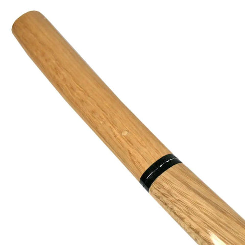 Detail of Handmade Japanese Shirasaya Samurai Katana natural wood handle and scabbard blending seamlessly