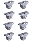 8 Pack Heavy Duty Fixed Caster Wheels With Rigid Non Swivel Base And Ball Bearing Top Plate For Trolleys, Furniture, Shelves, Smooth Rolling On Carpet, Concrete, Tile And Wood in a grid layout