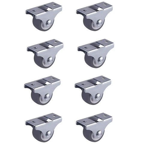 8 Pack Heavy Duty Fixed Caster Wheels With Rigid Non Swivel Base And Ball Bearing Top Plate For Trolleys, Furniture, Shelves, Smooth Rolling On Carpet, Concrete, Tile And Wood in a grid layout