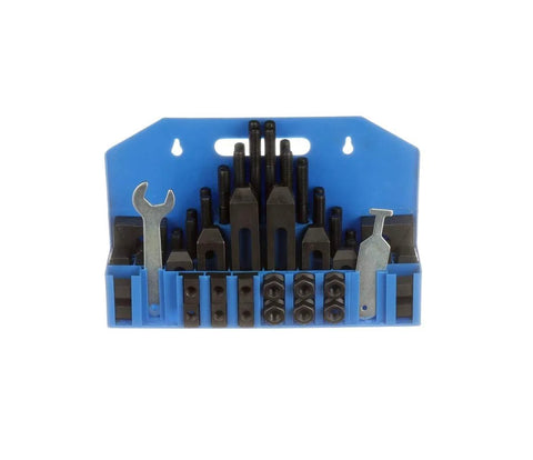 HHIP 58-piece clamping kit in blue plastic case with precision 1-2-3 blocks and 5/8 T-slot accessories
