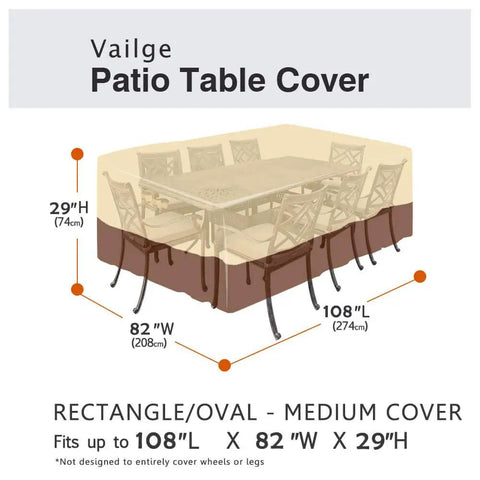 Waterproof Patio Furniture Cover With Padded Handles For Rectangular Dining Table And Chairs Heavy Duty 600D Oxford
