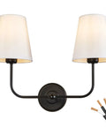 Hardwired 2 Light Dual Lamp Modern Armed Wall Sconce With Flared White Fabric Shades in Brushed Nickel Finish for Bathroom