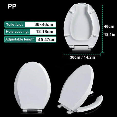 Heavy Duty Commercial Open Front Toilet Seat With Slick Soft Close Lid And White Elongated Plastic Cover, 36x46cm dimensions