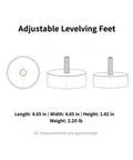 No Sweat Adjustable Leveling Feet With Grippy Rubber Base For Laundry Machines Workshop Benches And Heavy Shelving On Uneven Concrete Surfaces Straight Up Solid, dimensions and details shown.