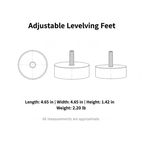 No Sweat Adjustable Leveling Feet With Grippy Rubber Base For Laundry Machines Workshop Benches And Heavy Shelving On Uneven Concrete Surfaces Straight Up Solid, dimensions and details shown.