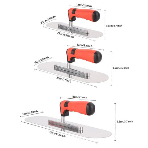 Three Piece Pool Trowel Set With Stainless Steel Blades In 14x4, 11x4, And 10x3 Inch Sizes, Lightweight Go To Tools With No Rivets