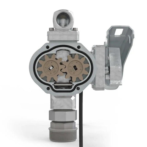 Internal view of Plug And Play 20 GPM 12 Volt DC Fuel Transfer Pump gears showing durable design for diesel gas kerosene use.