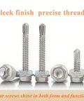 125 Piece Self Tapping Screws Kit In 410 Stainless Hex Head Assortment For Sizes Ten And Twelve displayed against white background