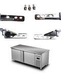 4 Piece Refrigerator Hinge Set With 35mm Wheelbase Zinc Alloy For USTAR GRISTA Commercial Fridges displayed with stainless unit