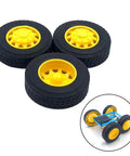 4 Pack RC Car Wheels With Rubber Tires And Round Rod Shafts Axles For RC Truck And Robot DIY Model Replacement Parts 42mm Diameter 12mm Width 3mm Shaft Hole