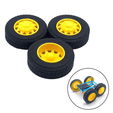4 Pack RC Car Wheels With Rubber Tires And Round Rod Shafts Axles For RC Truck And Robot DIY Model Replacement Parts 42mm Diameter 12mm Width 3mm Shaft Hole