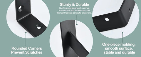 Close-up of 12 Pack Heavy Duty L Shaped Shelf Brackets 12 Inch Long Black With Screws For 12 To 16 Inch Deep Shelves Maximum 240 Lb Per Pair