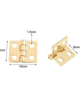 Vintage Brass Cabinet Hinges Set 50 Pieces Small 8x10mm Hinges For Drawers Jewelry Boxes Tiny Chests Wooden Cases Cabinets And Closets DIY Furniture Hardware Tarnish Resistant Smooth Operation showing front and side view