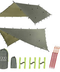 Rainfly Tarp Hammock Shelter Ultralight Waterproof Canopy For Camping with gear, OD Green, sizes 14.7ft to 8ft included