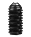 Pro-Grade M6 Carbon Steel Ball Nose Spring Plungers Hex Socket Locking Pins Ten Pack close-up of a black cylindrical pin with spherical cap