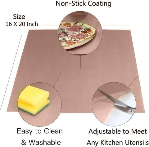 Image of 3 Pack PTFE Teflon Sheets For Heat Press Non Stick Transfer 16 X 20 Inches, showing non-stick, adjustable, wipe clean features.