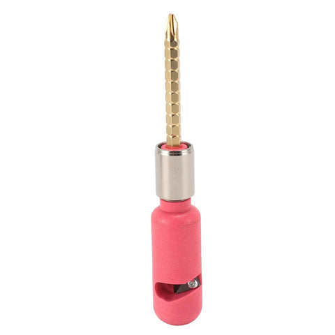 Power Assisted Electric Wire Stripper For 2.5mm Cable with pink handle and gold hex bit for quick wire stripping.