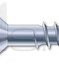 Heavy Duty Size Three By Three Quarter Inch Wood Screws With Flat Phillips Head And Zinc Plated Steel, side view showing details and threads.