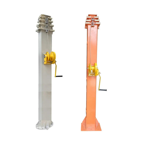 Hand Crank Telescopic Lifting Mast With Manual Winch And Self Locking Design Heavy Duty Carbon Steel Extension Pole with winch on two color variations.