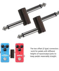 Two Z-type angled Guitar Pedal Patch Connectors One Quarter Inch Male To Male Four Pack with guitar effects pedals displayed.