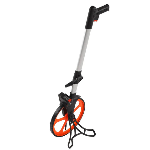 SENECESLI Hand Measuring Wheel 0-9999.9mft Distance Measuring Wheel with orange wheel and foldable aluminum handle.
