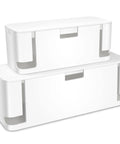 Two Pack Cable Management Box Set to Hide Power Strips on Desk or Floor; white large and medium electrically safe ABS boxes