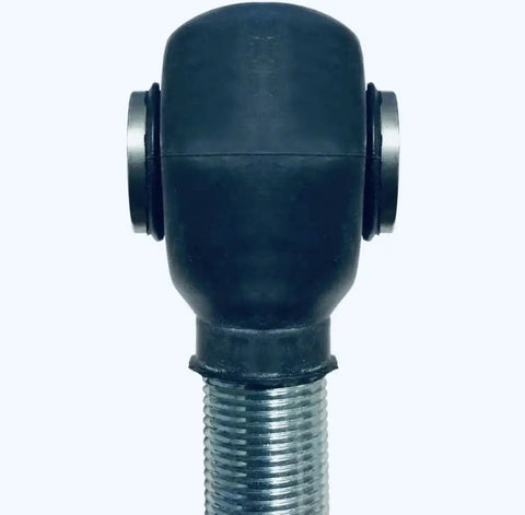 Heavy Duty 5/8 Inch Heim Joint Rod End Dust Boot Built Tough With Grip Tight Rubber To Shield Spherical Bearings From Dirty Trails And Rock Crawler Hits Daily shown from the front with shiny metallic ends.