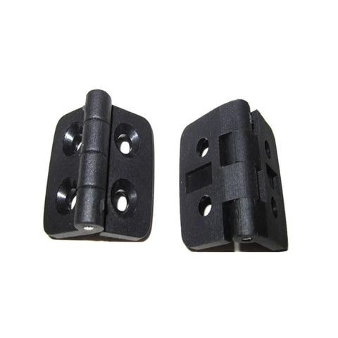 Set Of 10 Black Plastic Door Hinges For Cabinets And Drawers With Bearing Butt Design shown close-up in black color