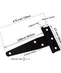 Heavy Duty 4 Inch T Hinges Set For Cabinets Sheds And Barn Doors Quiet Hydraulic Soft Close Rust Resistant Iron Hardware With Thick Steel Plate Base 12 Piece Kit For Wood Or Aluminum Doors diagram with measurements