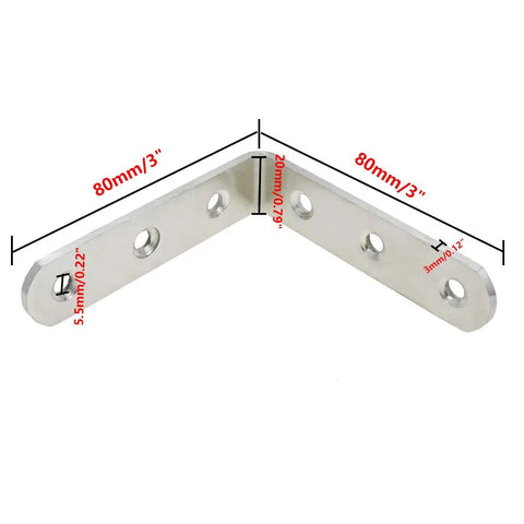 Badass Heavy Duty 304 Stainless Steel L Brackets 3 X 3 Inch Corner Braces with holes for mounting support.