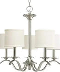 Inspire Collection 5 Light Chandelier With Off White Linen Shades And Brushed Nickel Finish, Elegant Fixture for Living Room or Dining Area