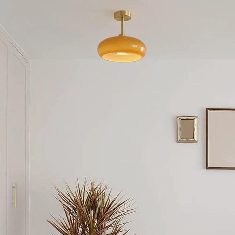 Mid Century Semi Flush Mount Ceiling Light With Glass Shade, Modern Hallway Fixture For Entryway And Kitchen, Orange Finish